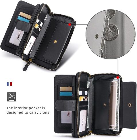 Asuwish Phone Case for Samsung Galaxy S24 Plus S24+ 5G Zipper Wallet Detachable Cover with Screen Protector and Flip Folio Mirror Card Holder Slot Protective S24plus 24S + S 24 24+ Women Men Black in Saudi Arabia
