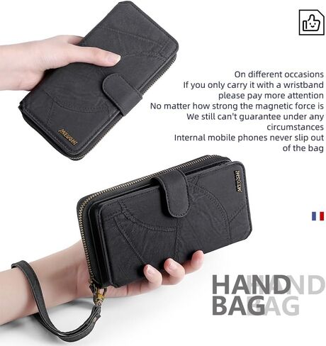 Asuwish Phone Case for Samsung Galaxy S24 Plus S24+ 5G Zipper Wallet Detachable Cover with Screen Protector and Flip Folio Mirror Card Holder Slot Protective S24plus 24S + S 24 24+ Women Men Black in Saudi Arabia