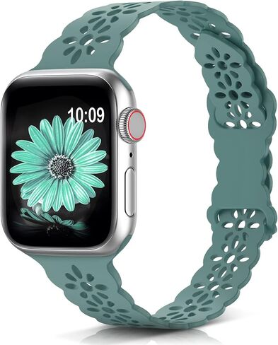 Lace Silicone Band Compatible with Apple Watch Band 38mm 40mm 41mm 42mm 44mm 45mm,Slim Thin Hollow-Out Soft Sport Wristband Strap Replacement Women Men for iWatch Series SE 8 7 6 5 4 3 2 1 in Saudi Arabia