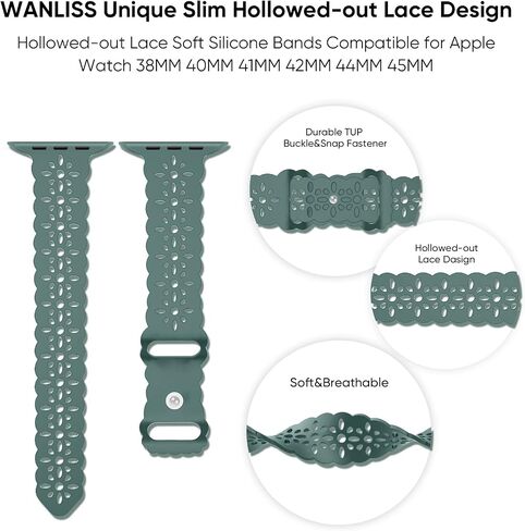 Lace Silicone Band Compatible with Apple Watch Band 38mm 40mm 41mm 42mm 44mm 45mm,Slim Thin Hollow-Out Soft Sport Wristband Strap Replacement Women Men for iWatch Series SE 8 7 6 5 4 3 2 1 in Saudi Arabia