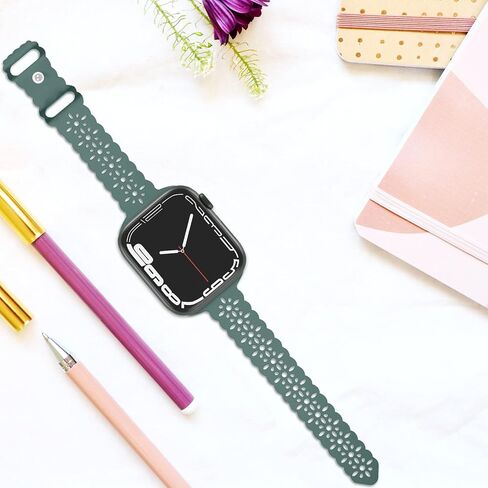 Lace Silicone Band Compatible with Apple Watch Band 38mm 40mm 41mm 42mm 44mm 45mm,Slim Thin Hollow-Out Soft Sport Wristband Strap Replacement Women Men for iWatch Series SE 8 7 6 5 4 3 2 1 in Saudi Arabia