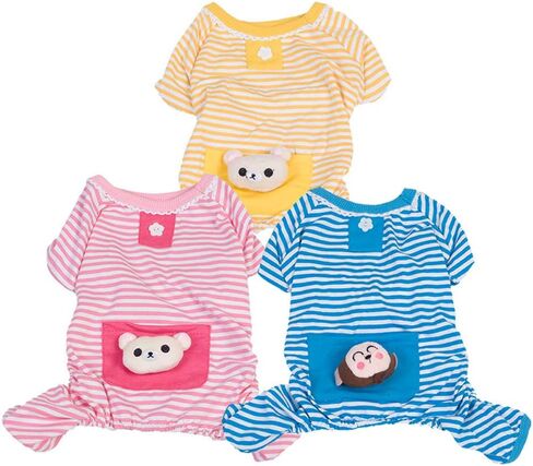 Puppy Clothes Dog Coat Jumpsuit Comfy Dog Pajamas Dog Shirt Stripes Pet Dog Clothes in Saudi Arabia