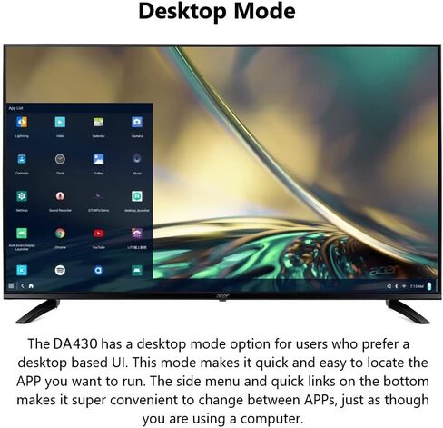 Acer DA430 bemiiix 43” Full HD (1920 x 1080) VA Smart Monitor | Streaming TV (Tuner-Free), Netflix, YouTube & More | Wi-Fi 5 | BT 5.0 | 3 x HDMI 1.4, 1 x S/PDIF, 1 x CVBS, 2 x USB 2.0 & 1 x RJ-45 in Saudi Arabia
