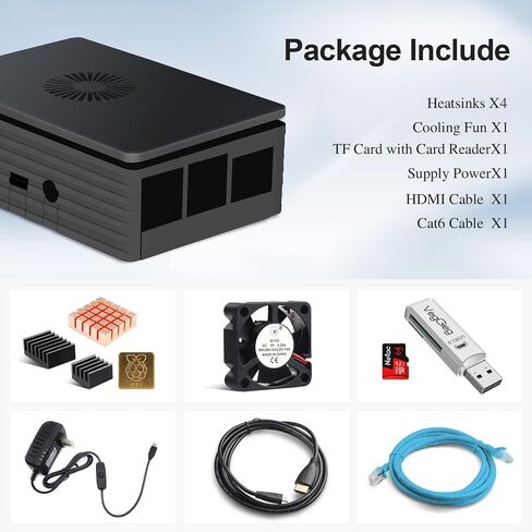 حافظة Raspberry Pi 4 مع مروحة، 4 قطع مبددات حرارة، مصدر طاقة USB-C، بطاقة 64 جيجابايت، حافظة Raspberry Pi 4B مع كابل HDMI، كابل Cat6 in Saudi Arabia