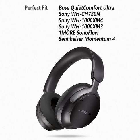 Geiomoo Silicone Earpads for Bose QuietComfort Ultra, Sony WH-CH720N, Sony WH-1000XM4, Sony WH-1000XM3, 1MORE SonoFlow, Sennheiser Momentum 4 Headphones, Replacement Ear Cushions Cover (Black) in Saudi Arabia