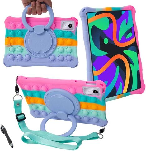 Silicone Case for Lenovo M11 11-inch Tablet with 360° Rotatable Stand for Multi-Angle Viewing for Lenovo M11 Tablet 2024 TB330FU/TB331FC (Colorful Pink) in Saudi Arabia
