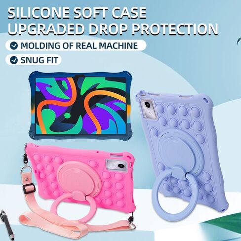 Silicone Case for Lenovo M11 11-inch Tablet with 360° Rotatable Stand for Multi-Angle Viewing for Lenovo M11 Tablet 2024 TB330FU/TB331FC (Colorful Pink) in Saudi Arabia