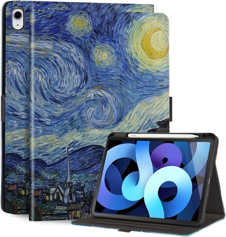 حافظة لجهاز iPad Air 6th 11 بوصة M2 /4th/5th Generation 10.9 مع حامل قلم رصاص، تنبيه/غفو تلقائي، مشبك مغناطيسي، غطاء حماية قابل للطي لجهاز Apple iPad Air 6/4/5 Gen 2024/2020/2022، ليلة مرصعة بالنجوم in Kuwait