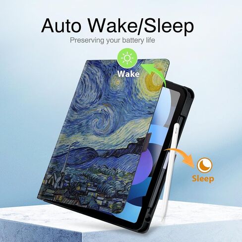 حافظة لجهاز iPad Air 6th 11 بوصة M2 /4th/5th Generation 10.9 مع حامل قلم رصاص، تنبيه/غفو تلقائي، مشبك مغناطيسي، غطاء حماية قابل للطي لجهاز Apple iPad Air 6/4/5 Gen 2024/2020/2022، ليلة مرصعة بالنجوم in Kuwait