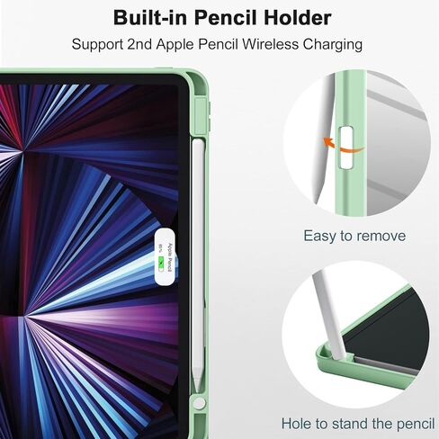 Dirrelo Compatible with iPad Pro 11 Inch Case 4th /3rd /2nd Generation(2022/2021/ 2020) with Pencil Holder, Shockproof Cover with Clear Back Shell for iPad Pro 11, Auto Sleep/Wake, Mint Green in Saudi Arabia