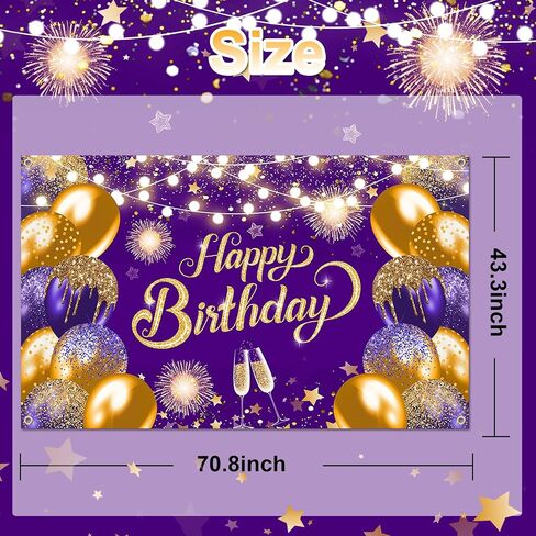 Purple Silver Happy Birthday Backdrop 6x4ft Purple Birthday Banner Silver Birthday Party Decorations Photo Booth Props in Kuwait