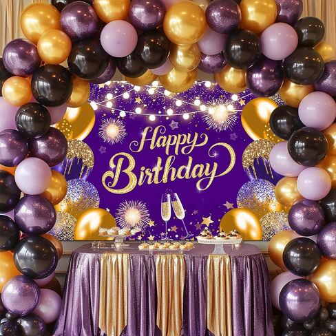 Purple Silver Happy Birthday Backdrop 6x4ft Purple Birthday Banner Silver Birthday Party Decorations Photo Booth Props in Kuwait