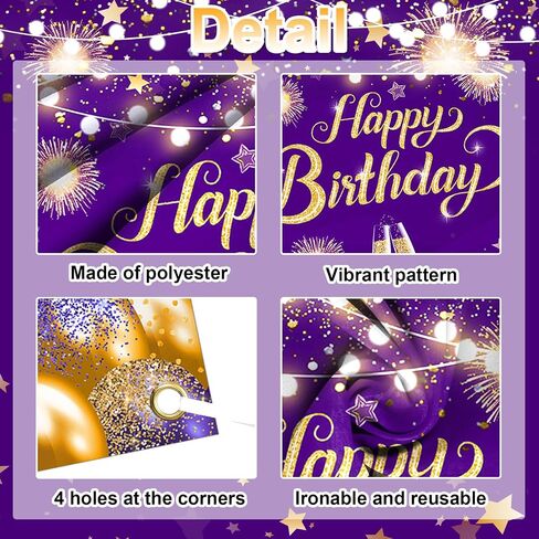 Purple Silver Happy Birthday Backdrop 6x4ft Purple Birthday Banner Silver Birthday Party Decorations Photo Booth Props in Kuwait