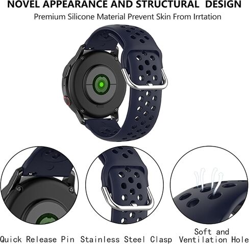 20mm Sport Bands Compatible with Samsung Galaxy Watch 4/Watch 5/Watch 6/Watch Active 2 40mm 44mm/Watch 5 Pro 45mm/Galaxy Watch 4 Classic 42mm 44mm/Watch 6 Classic 43mm 47mm, Soft Silicone Breathable Replacement Bands for Garmin Forerunner 55/158/245/645/A in Saudi Arabia