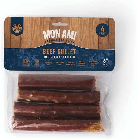 Mon Ami Beef Stuffed Beef Gullet Sticks (6 inch, 12 Count) –Gullet Treats for Dogs Made from Grass Fed Beef with Glucosamine & Chondroitin – Natural Dog Treats, Grain Free & High Protein in Saudi Arabia