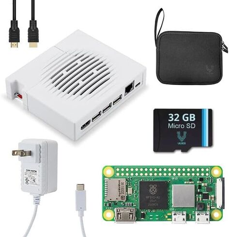 Raspberry Pi Zero W 2 - جاهز للاستخدام في حافظة Vilros Port 'n' Play - تتضمن لوحة مثبتة مسبقًا في العلبة، ومصدر طاقة، وبطاقة SD، وكابل HDMI وحقيبة تخزين من النيوبرين (أبيض) in Kuwait