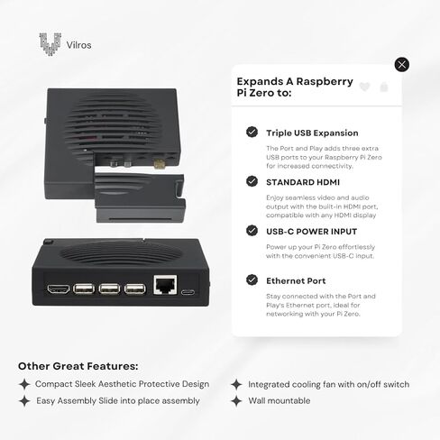 Raspberry Pi Zero W 2 - جاهز للاستخدام في حافظة Vilros Port 'n' Play - تتضمن لوحة مثبتة مسبقًا في العلبة، ومصدر طاقة، وبطاقة SD، وكابل HDMI وحقيبة تخزين من النيوبرين (أبيض) in Kuwait