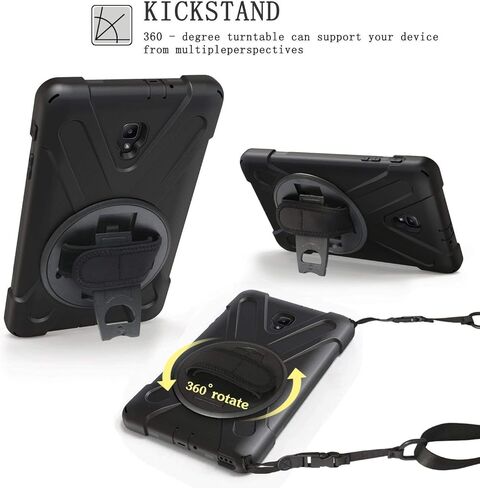 BRAECN لجهاز Galaxy Tab A 8.0 2017 حافظة حماية متينة لكامل الجسم مع حزام يد قابل للدوران 360 درجة / حزام كتف لتابلت 8.0 بوصة (جديد) إصدار T380/T385 2017 للأطفال العاملين في الهواء الطلق (أسود) in Kuwait