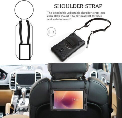 BRAECN لجهاز Galaxy Tab A 8.0 2017 حافظة حماية متينة لكامل الجسم مع حزام يد قابل للدوران 360 درجة / حزام كتف لتابلت 8.0 بوصة (جديد) إصدار T380/T385 2017 للأطفال العاملين في الهواء الطلق (أسود) in Kuwait