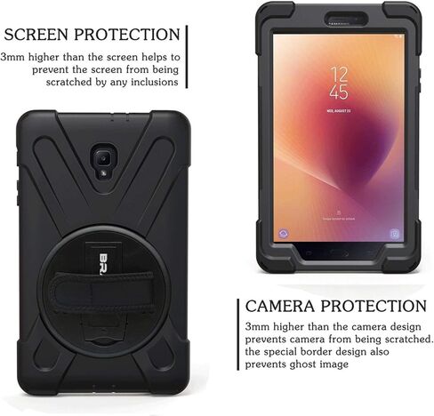 BRAECN لجهاز Galaxy Tab A 8.0 2017 حافظة حماية متينة لكامل الجسم مع حزام يد قابل للدوران 360 درجة / حزام كتف لتابلت 8.0 بوصة (جديد) إصدار T380/T385 2017 للأطفال العاملين في الهواء الطلق (أسود) in Kuwait