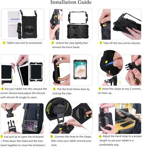 BRAECN لجهاز Galaxy Tab A 8.0 2017 حافظة حماية متينة لكامل الجسم مع حزام يد قابل للدوران 360 درجة / حزام كتف لتابلت 8.0 بوصة (جديد) إصدار T380/T385 2017 للأطفال العاملين في الهواء الطلق (أسود) in Kuwait