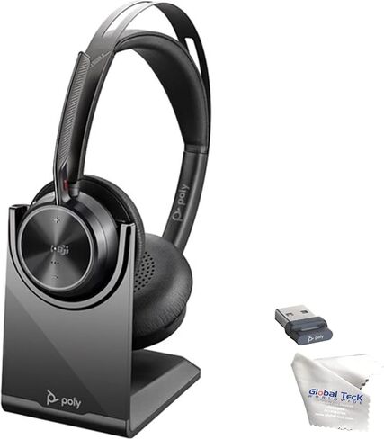 Plantronics Poly Voyager Focus 2 UC Wireless Headphones with Headset Stand, Compatible for Teams, Phones Calls, Zoom, Noise Cancelling Wireless Headset with Mic for Work, Over The Ear, GTW Microfiber in Saudi Arabia