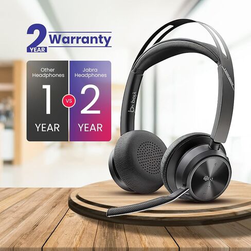 Plantronics Poly Voyager Focus 2 UC Wireless Headphones with Headset Stand, Compatible for Teams, Phones Calls, Zoom, Noise Cancelling Wireless Headset with Mic for Work, Over The Ear, GTW Microfiber in Saudi Arabia