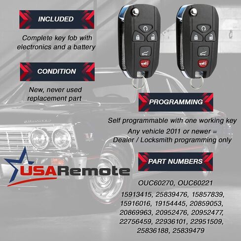 Usa Remote Replacement Fits Buick Chevrolet GMC Flip Key Fob Control 5btn 15913415 OUC60270 Set of 2 in Saudi Arabia