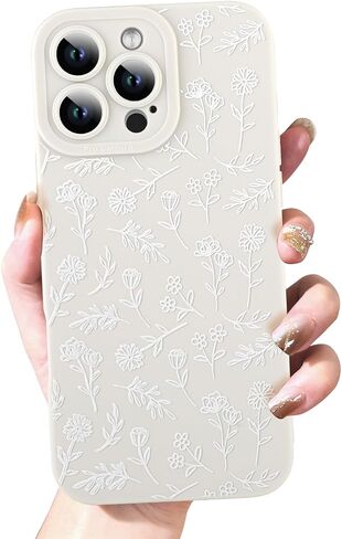 حافظة OOK لهاتف iPhone 16 Pro، تصميم زهور لطيفة للفتيات والنساء، غطاء حماية لعدسة الكاميرا من مادة TPU الناعمة لهاتف iPhone 16 Pro 6.7 بوصة أبيض in Kuwait