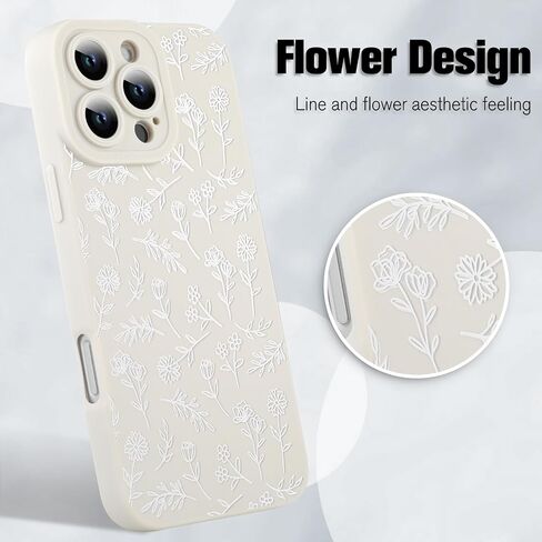 حافظة OOK لهاتف iPhone 16 Pro، تصميم زهور لطيفة للفتيات والنساء، غطاء حماية لعدسة الكاميرا من مادة TPU الناعمة لهاتف iPhone 16 Pro 6.7 بوصة أبيض in Kuwait