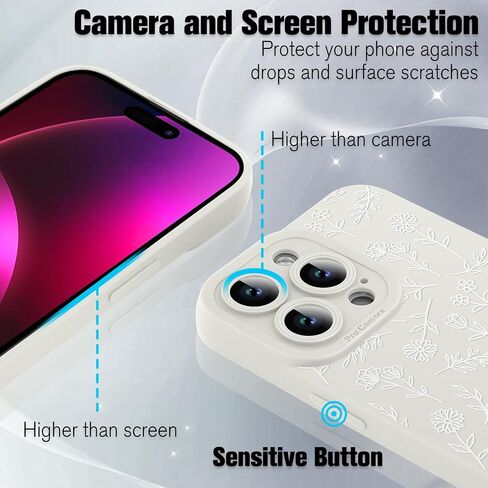 حافظة OOK لهاتف iPhone 16 Pro، تصميم زهور لطيفة للفتيات والنساء، غطاء حماية لعدسة الكاميرا من مادة TPU الناعمة لهاتف iPhone 16 Pro 6.7 بوصة أبيض in Kuwait