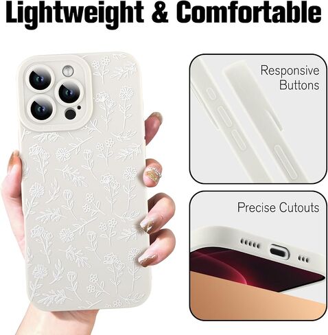 حافظة OOK لهاتف iPhone 16 Pro، تصميم زهور لطيفة للفتيات والنساء، غطاء حماية لعدسة الكاميرا من مادة TPU الناعمة لهاتف iPhone 16 Pro 6.7 بوصة أبيض in Kuwait