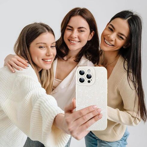 حافظة OOK لهاتف iPhone 16 Pro، تصميم زهور لطيفة للفتيات والنساء، غطاء حماية لعدسة الكاميرا من مادة TPU الناعمة لهاتف iPhone 16 Pro 6.7 بوصة أبيض in Kuwait