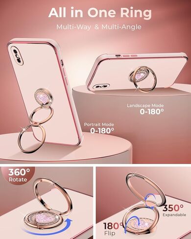حافظة XYZ لهاتف iPhone Xs Max مع حامل، حافظة هاتف مع مسند حلقي مزدوج، حافظة واقية فاخرة على شكل قلب للسيدات والفتيات لهاتف iPhone Xs Max (6.5 بوصة)، أسود in Kuwait