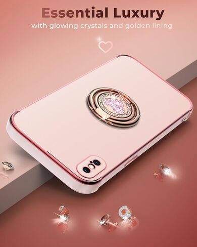 حافظة XYZ لهاتف iPhone Xs Max مع حامل، حافظة هاتف مع مسند حلقي مزدوج، حافظة واقية فاخرة على شكل قلب للسيدات والفتيات لهاتف iPhone Xs Max (6.5 بوصة)، أسود in Kuwait