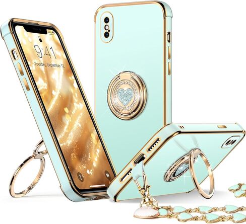 حافظة XYZ لهاتف iPhone Xs Max مع حامل، حافظة هاتف مع مسند حلقي مزدوج، حافظة واقية فاخرة على شكل قلب للسيدات والفتيات لهاتف iPhone Xs Max (6.5 بوصة)، أسود in Kuwait