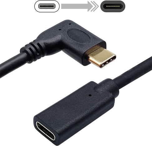 كابل تمديد USB 3.1 نوع C ذكر إلى ذكر Gen 2 (10 جيجابت في الثانية) 90 درجة، يدعم الشحن والبيانات والصوت وكابل الفيديو لجهاز MacBook Pro 2017 الجديد، محور USB-C، أجهزة النوع C، أجهزة الكمبيوتر المحمولة (20 سم - M/M) ) in Saudi Arabia
