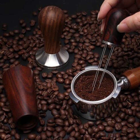 أداة توزيع WDT لتقليب قهوة الإسبريسو، تحريك مسحوق القهوة، موزع نوع إبرة من الفولاذ المقاوم للصدأ 304، مقبض خشبي وحامل، أداة توزيع يدوية باريستا (لون خشب الورد) in Saudi Arabia