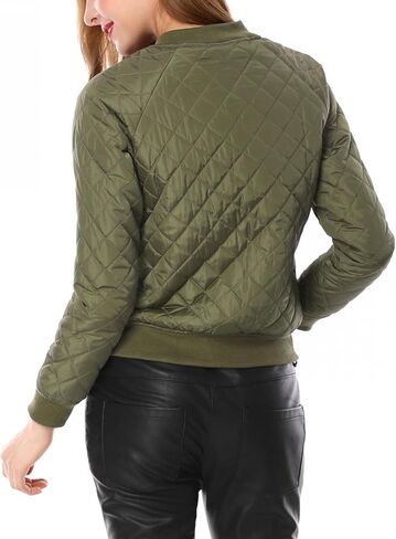 Allegra K Women's Raglan Long Sleeves Quilted Zip Up Bomber Jacket with Pockets in Kuwait