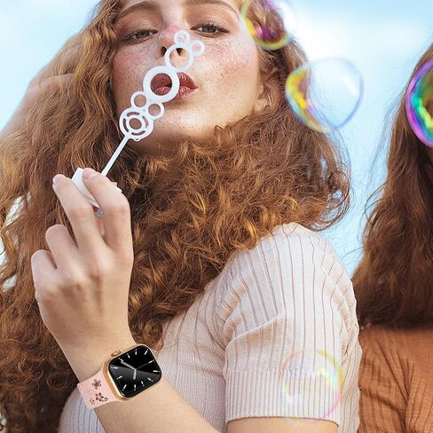 Floral Engraved Silicone Band for Women Compatible with Apple Watch 38mm 40mm 41mm 42mm(S10) Two-Tone Flower Soft Lightweight Sport Strap for iWatch Series 10/9/8/7/6/5/4/3/2/1/SE Black/Pink in Kuwait