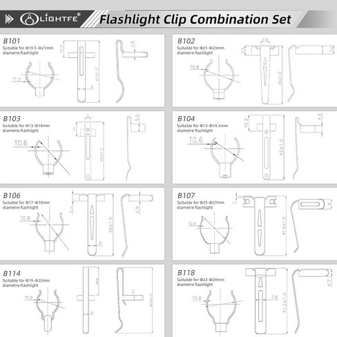 LIGHTFE 15 حزمة من مشابك المصباح اليدوي B119~B207، يمكن استخدامها كمشابك للقبعات، ومشابك للجيب، ومشابك للحقائب، مما يجعل من السهل حملها. هناك 15 مواصفات مختلفة للمشابك (15 مجموعة من المشابك) in Kuwait