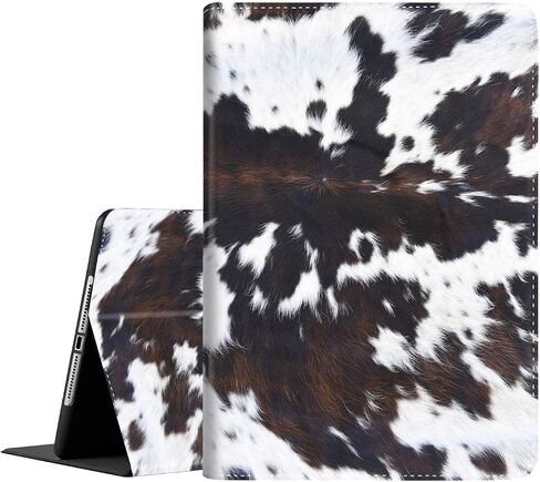Case for iPad 9th / 8th / 7th Generation (2021/2020/2019) 10.2 inch/iPad Air 10.5" 2019 / iPad Pro 10.5",Leather Smart Cover with Auto Wake/Sleep, Cowhide Brown Black Cow in Kuwait