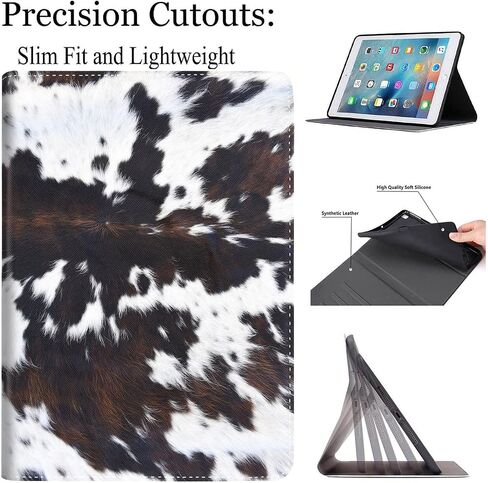 Case for iPad 9th / 8th / 7th Generation (2021/2020/2019) 10.2 inch/iPad Air 10.5" 2019 / iPad Pro 10.5",Leather Smart Cover with Auto Wake/Sleep, Cowhide Brown Black Cow in Kuwait