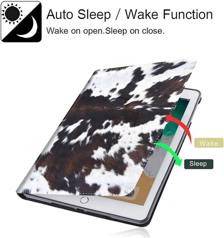 Case for iPad 9th / 8th / 7th Generation (2021/2020/2019) 10.2 inch/iPad Air 10.5" 2019 / iPad Pro 10.5",Leather Smart Cover with Auto Wake/Sleep, Cowhide Brown Black Cow in Kuwait