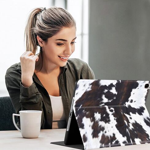 Case for iPad 9th / 8th / 7th Generation (2021/2020/2019) 10.2 inch/iPad Air 10.5" 2019 / iPad Pro 10.5",Leather Smart Cover with Auto Wake/Sleep, Cowhide Brown Black Cow in Kuwait