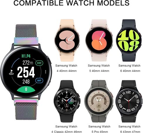 سوار معدني AK متوافق مع ساعة Samsung Galaxy Watch 6 Band 40mm 44mm / Galaxy Watch 6 Classic Bands 43mm 47mm، 20mm حلقة شبكية من الفولاذ المقاوم للصدأ حزام بديل مغناطيسي لساعة Galaxy Watch 6 Band النساء والرجال in Saudi Arabia