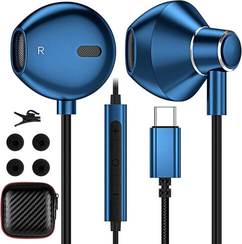 سماعات رأس USB C لأجهزة Samsung S20 FE S21 S22 S23 S24+ Ultra Note 20 Fold Flip A53، سماعات أذن سلكية من النوع C مع ميكروفون للتحكم في مستوى الصوت لجهاز iPad Air (M2)، iPhone 15 16 Pro Max، Pixel 5 6 6a 7 in Kuwait