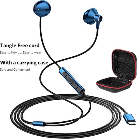 سماعات رأس USB C لأجهزة Samsung S20 FE S21 S22 S23 S24+ Ultra Note 20 Fold Flip A53، سماعات أذن سلكية من النوع C مع ميكروفون للتحكم في مستوى الصوت لجهاز iPad Air (M2)، iPhone 15 16 Pro Max، Pixel 5 6 6a 7 in Kuwait