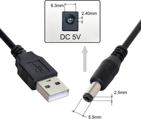 Cablecc USB 2.0 ذكر نوع إلى 5.5x2.5 مللي متر تيار مستمر 5 فولت قابس طاقة موصل برميل كبل شحن 80 سنتيمتر in Saudi Arabia