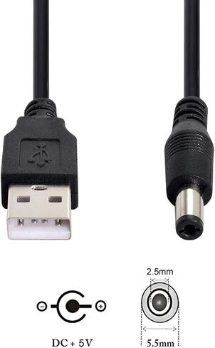 Cablecc USB 2.0 ذكر نوع إلى 5.5x2.5 مللي متر تيار مستمر 5 فولت قابس طاقة موصل برميل كبل شحن 80 سنتيمتر in Saudi Arabia